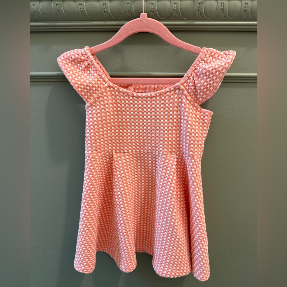 Janie and Jack Coral Pink and White Check Knit Dress SZ 2T